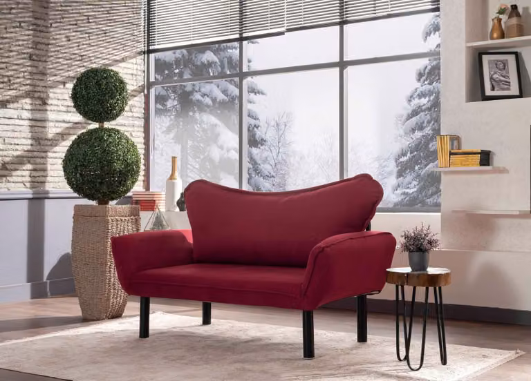 Hanah Home, Chatto - Maroon, divano letto, divano letto a 2 posti, marrone castagno, cotone, 150 x 75 x 70 x cm