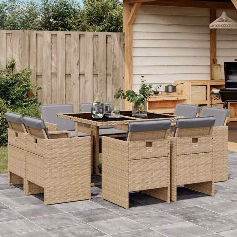 Maison Exclusive - Set Pranzo da Giardino 9 pz con Cuscini Beige Misto Polyrattan