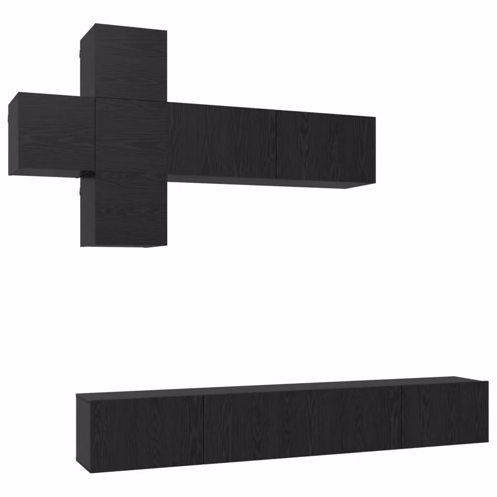Set mobile TV moderno vidaXL in legno ingegnerizzato composto da 7 pezzi, colore Rovere e Nero – 2