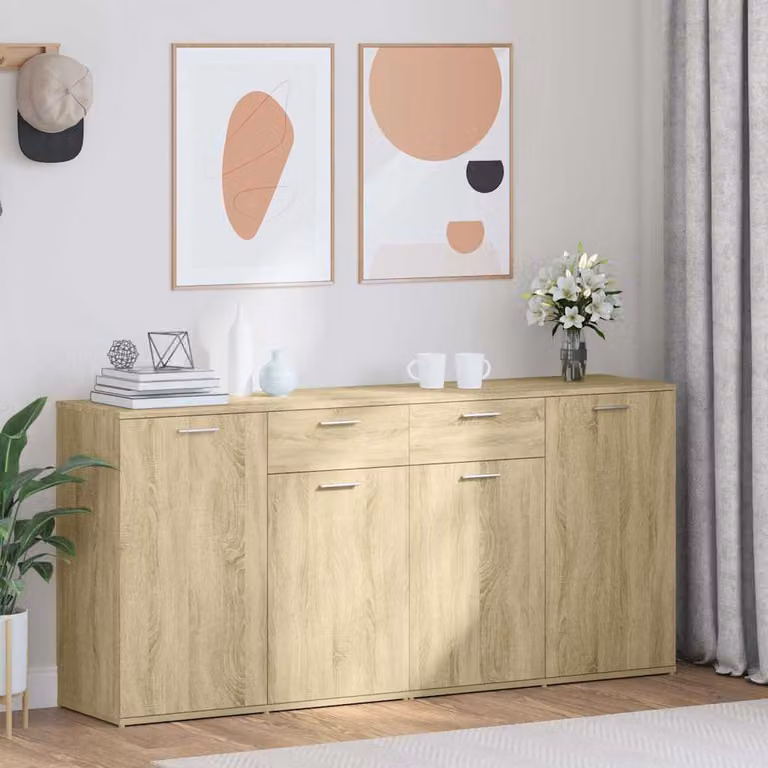 Credenza moderna vidaXL in legno multistrato color rovere sonoma, L: 160 cm, P: 36 cm, H: 75 cm