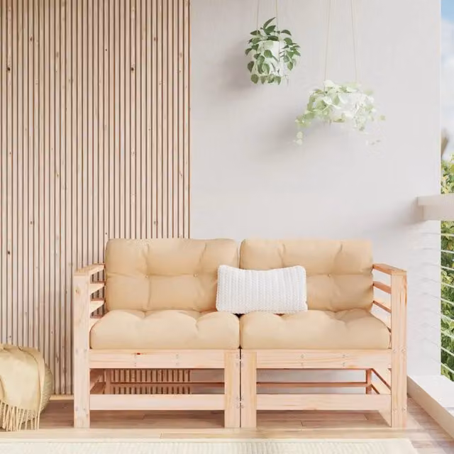 Divano Angolare vidaXL in Legno di Pino Trattato con Cuscini Beige per Giardino e Soggiorno – 1