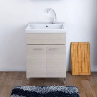 Mobile Lavatoio 60x50 cm Colore Larice con vasca in ceramica bianca