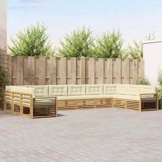 Set di divani da giardino a forma di L vidaXL in legno di acacia color beige con cuscini inclusi – 1