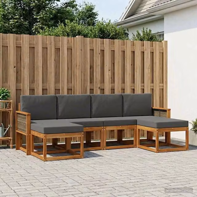 Set di divani da esterno 6 pz Naturale e Antracite Poliestere 3385428