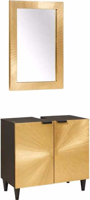 Set di Armadi da Bagno 2 pz Nero e Ottone 62 x 33 x 58 cm 3310024