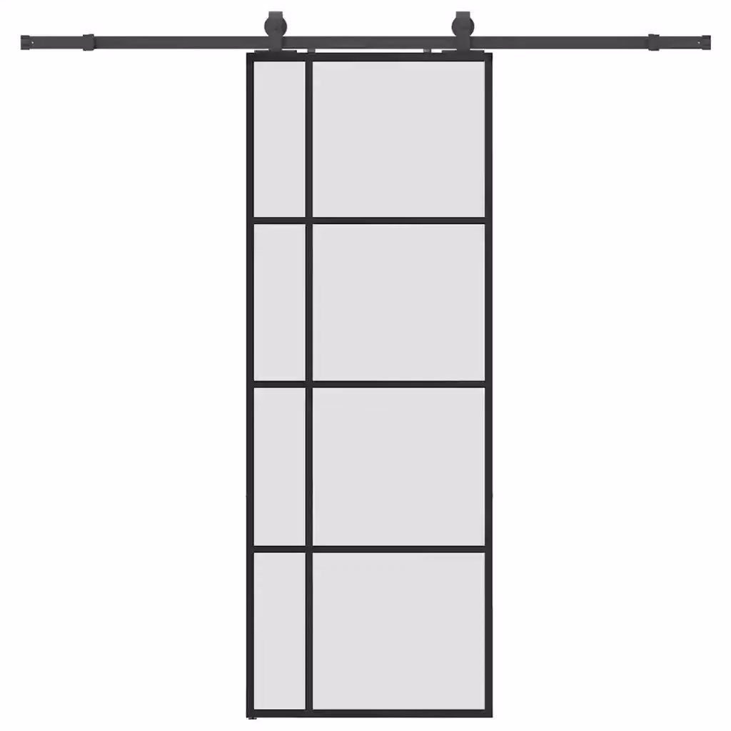 Porta Scorrevole Moderna vidaXL in Vetro Trasparente con Ferramenta Nera L: 76 cm, H: 205 cm – 2