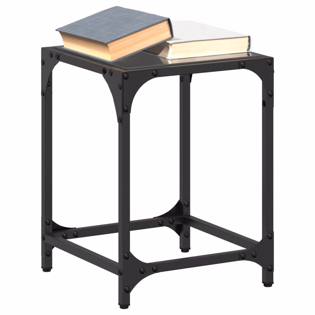 Set di 2 tavolini da salotto moderni vidaXL con piano in vetro nero e struttura in metallo, L/P/H: 30 x 30 x 40 cm