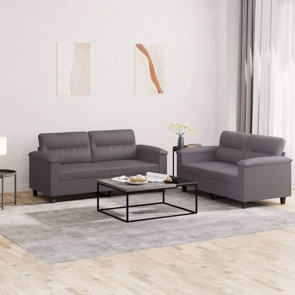 Set di 2 divani vidaXL in similpelle grigia con cuscini per soggiorno in stile moderno – 1