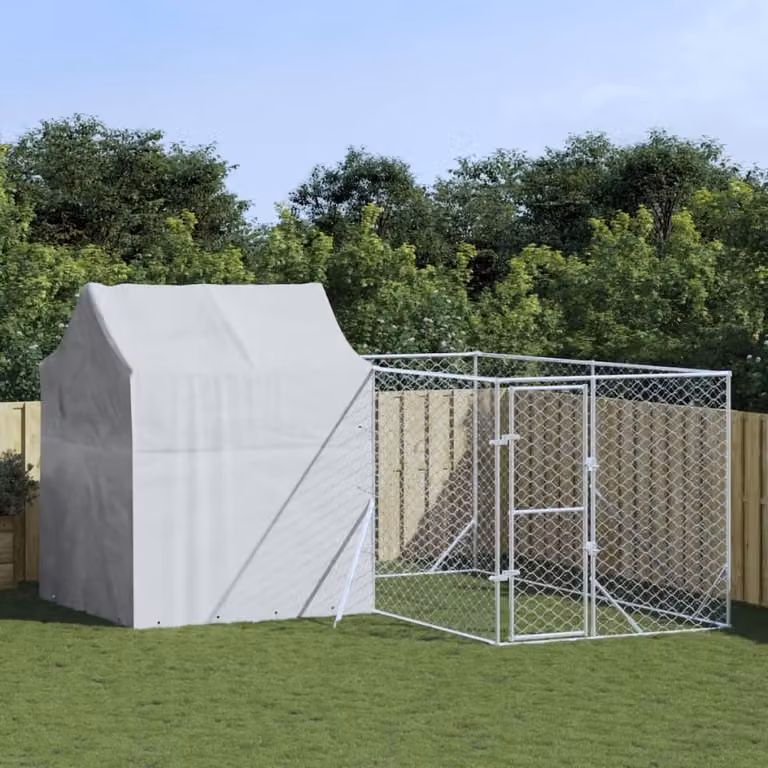 The Living Store Cuccia per cani da esterno con tetto Silver 4x4x2,5m Acciaio zincato