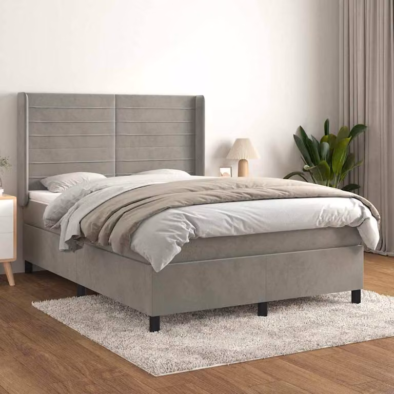 Giroletto a Molle con Materasso vidaXL in Velluto Grigio Chiaro L/P/H: 140 x 190 x 128 cm