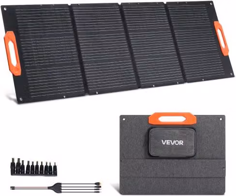 Pannello Solare Monocristallino Pieghevole VEVOR da 150 W, Portatile con Tecnologia ETFE, Uscita MC4 e USB, Impermeabile IP67, Colore Nero