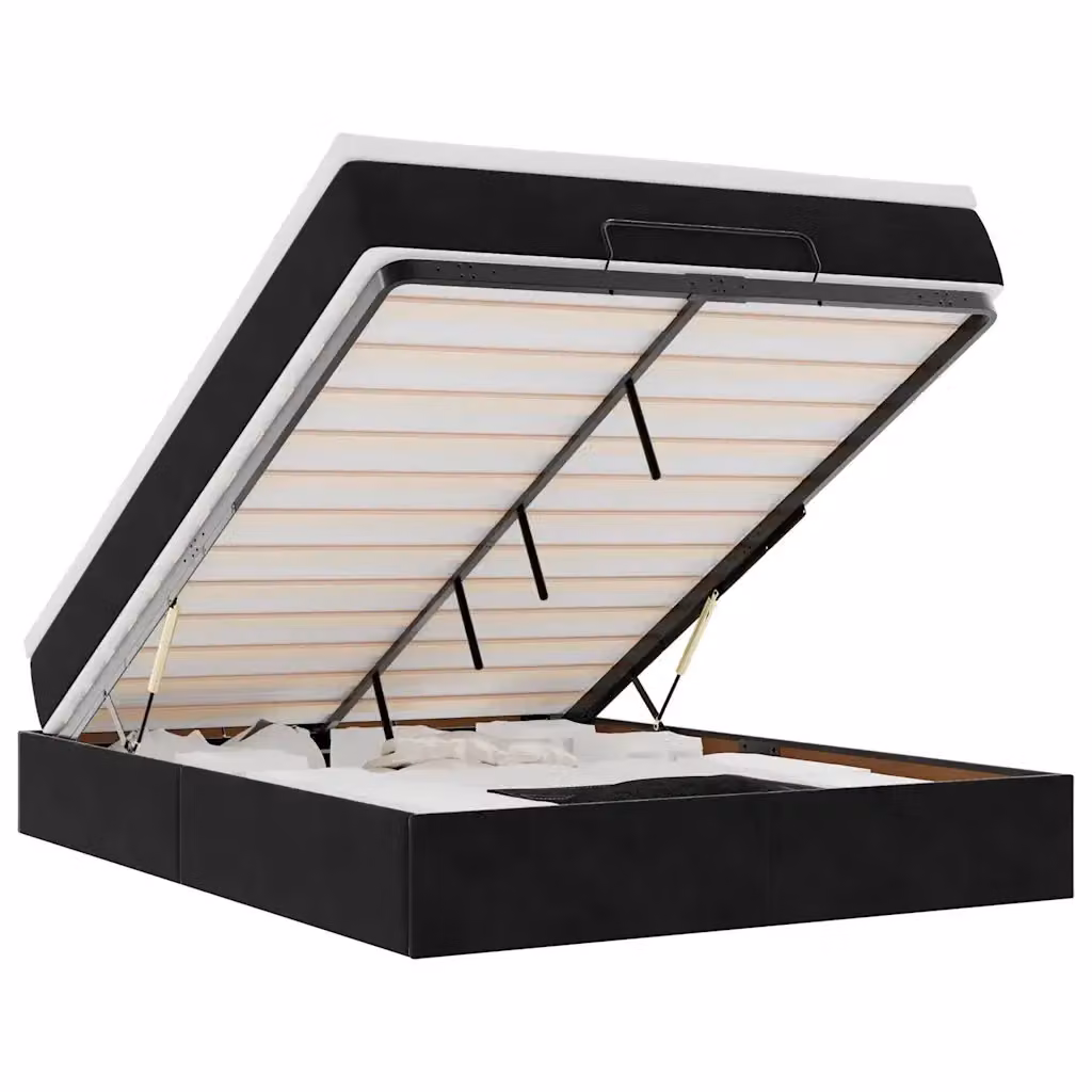 Letto con contenitore a sollevamento vidaXL in velluto nero e bianco L/P/H: 200 x 140 x 280 cm – 2