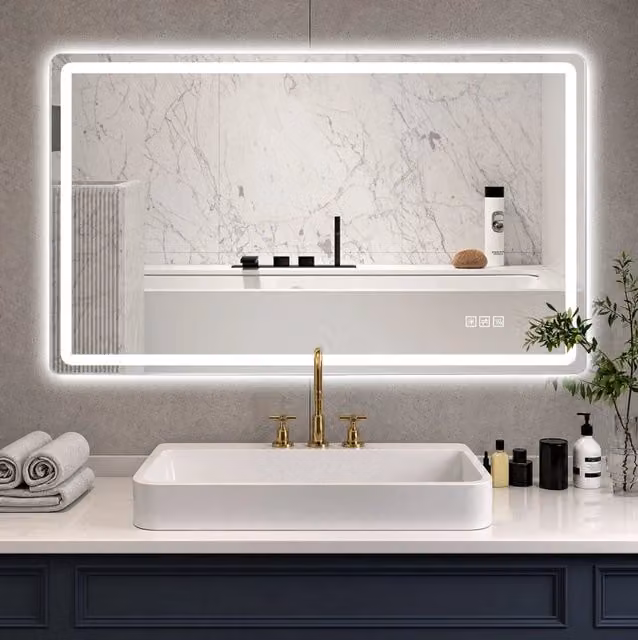 Specchio da Bagno LED 60×100cm Senza Cornice con Illuminazione Opaca, Antinebbia, 3 Colori Luce, Dimmerabile, Memoria, Montaggio Orizzontale e Verticale, IP44