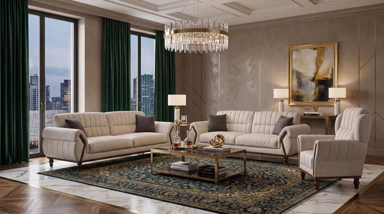 Divano beige, set composto da: 2 divani a 2 posti, 1 divano a 1 posto. Divani di design, rivestiti in tessuto, ideali per il soggiorno