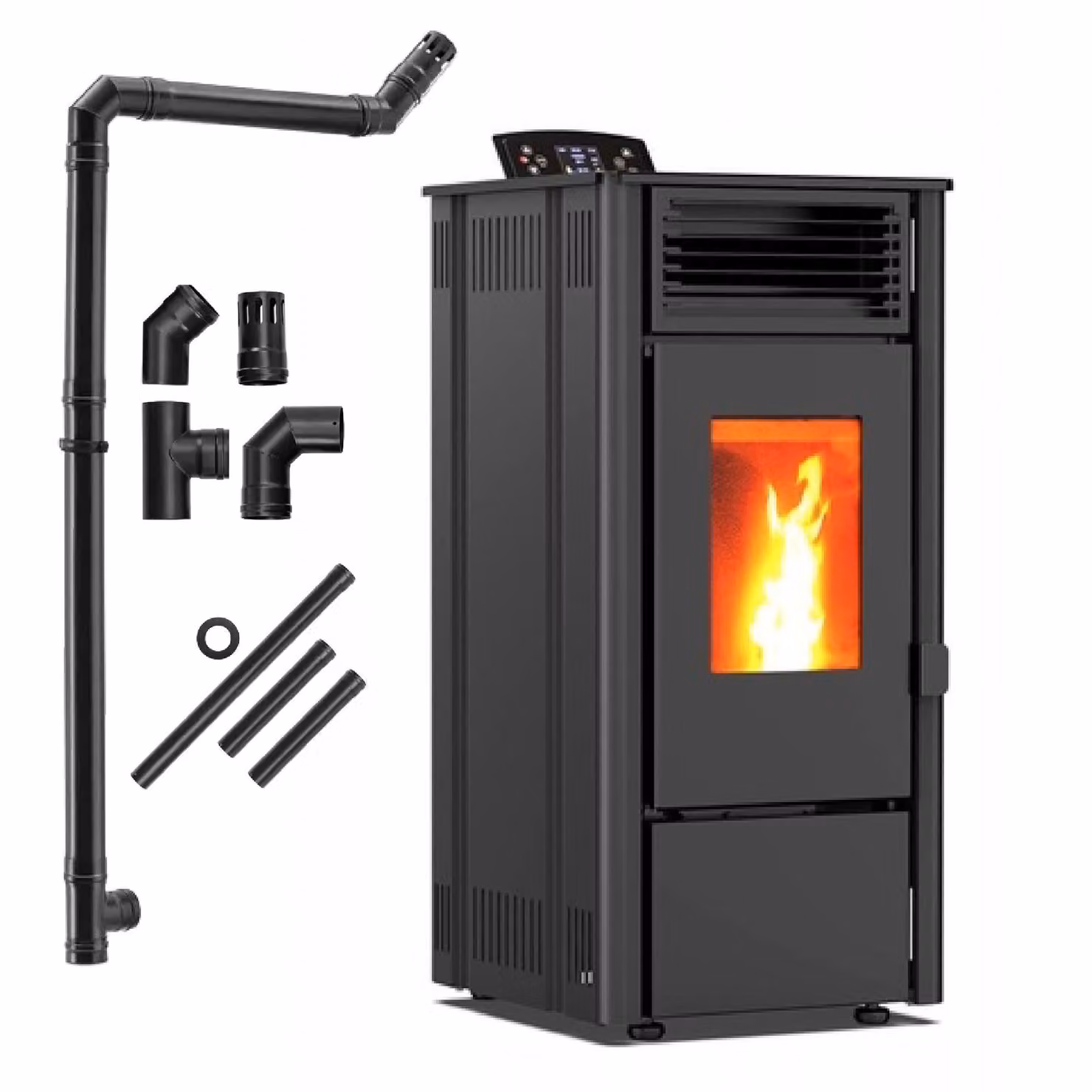 THUNDER® | SOPHIA BLACK | Stufa a pellet | 8,1 kW | Set di tubi di collegamento Ø 80 mm | nero