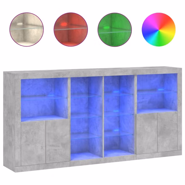 Credenza con Luci LED Grigio Cemento 202x37x100 cm