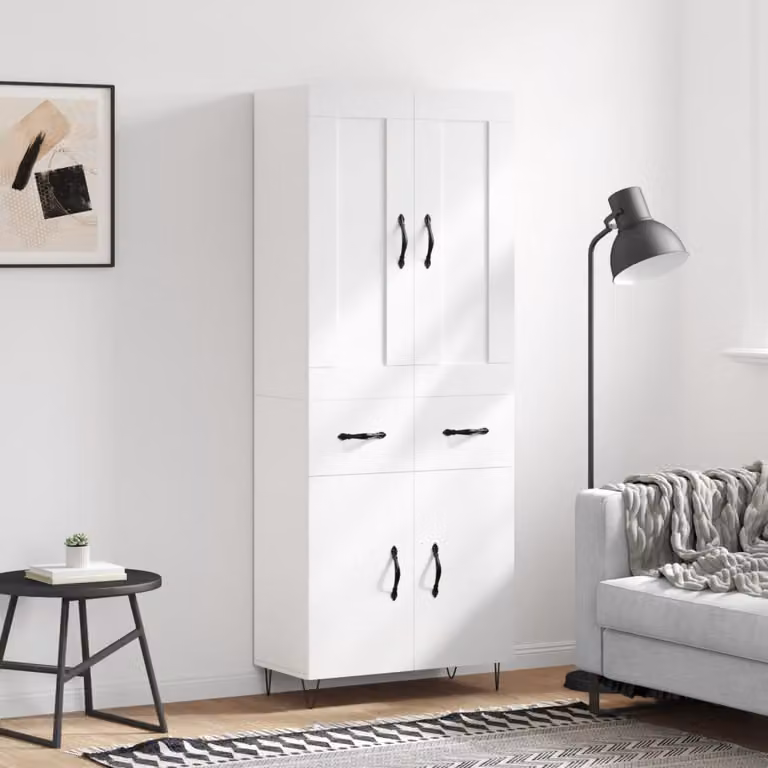 Credenza moderna vidaXL bianca in legno e metallo L: 69,5 cm, P: 34 cm, H: 180 cm