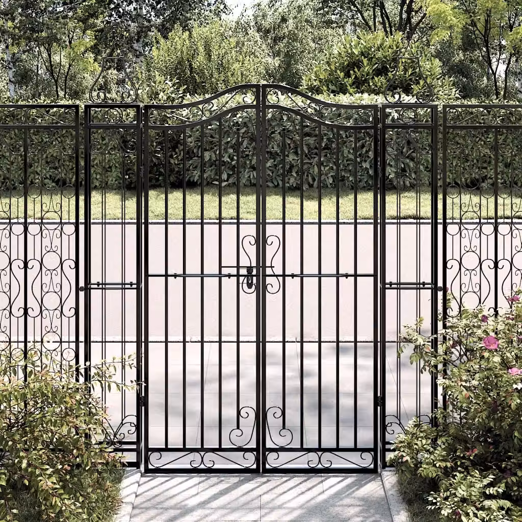 Cancello da Giardino a Due Ante in Ferro Battuto Nero DESIGN IN CFW5662964 L: 121 cm, P: 8 cm, H: 150 cm – 2