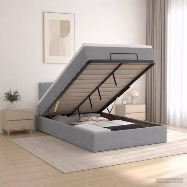 Letto ottomano moderno vidaXL con contenitore a sollevamento e materasso in tessuto grigio L: 120 cm, P: 200 cm, H: 88 cm
