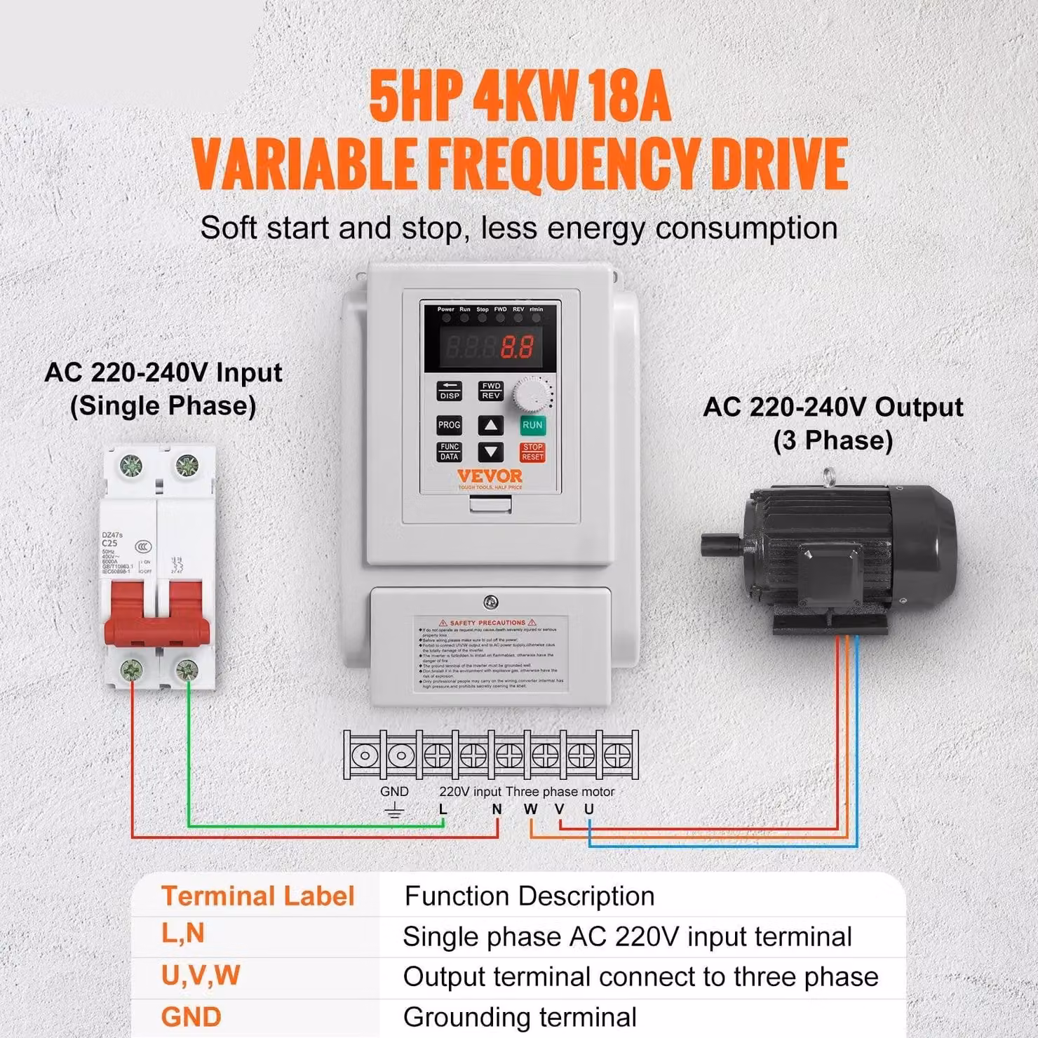 Inverter - Inverter di frequenza variabile - VFD - Inverter - 5 HP, 4 kW - 220 V - Uscita inverter di frequenza variabile