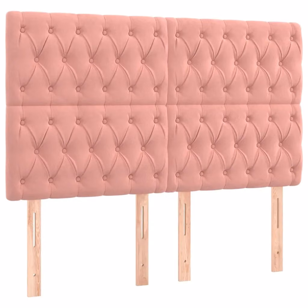 Testiera per letto vidaXL in velluto rosa con struttura in legno e MDF, L/P/H: 144 x 7 x 118/128 cm – 2