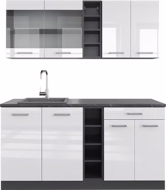 Cucina completa moderna R-Line Vicco in bianco lucido e antracite, L: 160 cm – 1