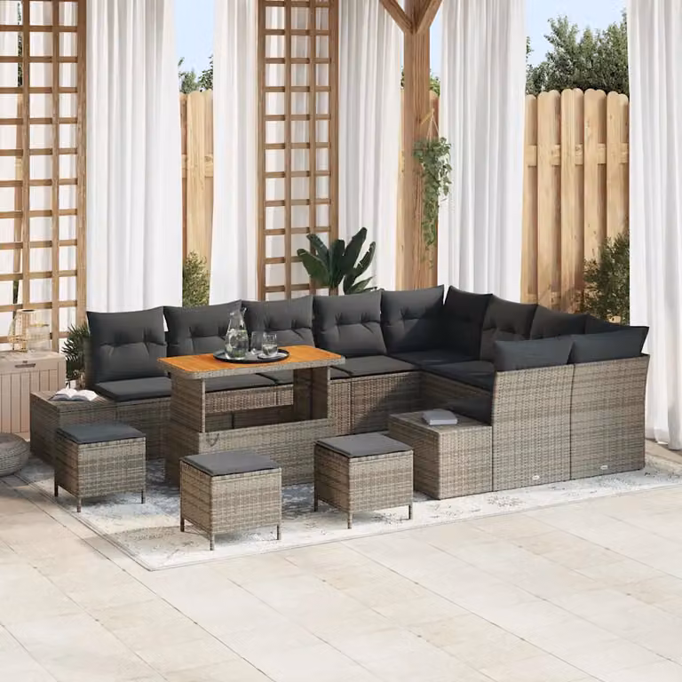 Set Divano da Giardino vidaXL a forma a U con 13 pezzi, Grigio