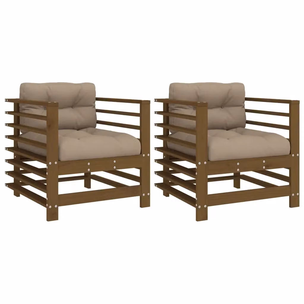 Set di 2 sedie da giardino vidaXL in legno di pino trattato con cuscini beige e colore marrone con braccioli – 2