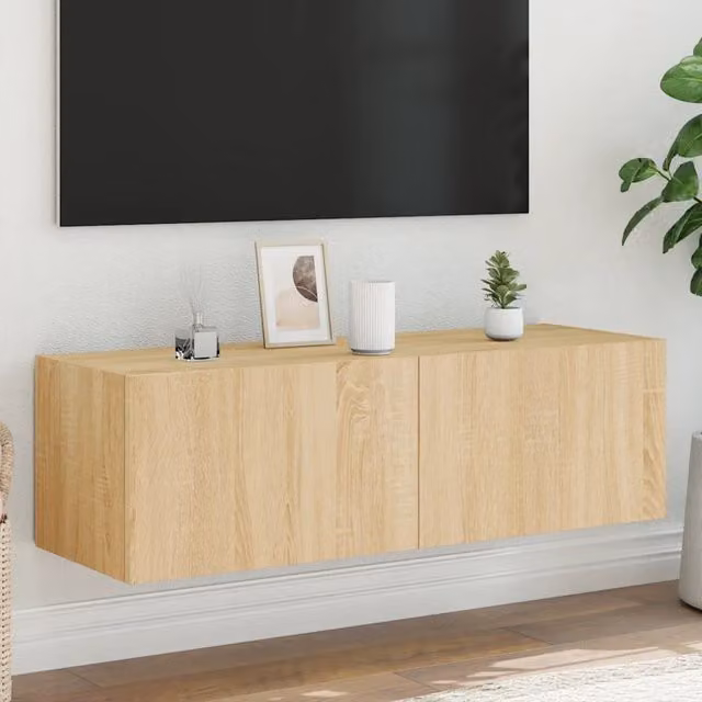 Mobile TV a Parete con Luci LED-Mobile TV a Muro Rovere Sonoma 100x35x31 cm