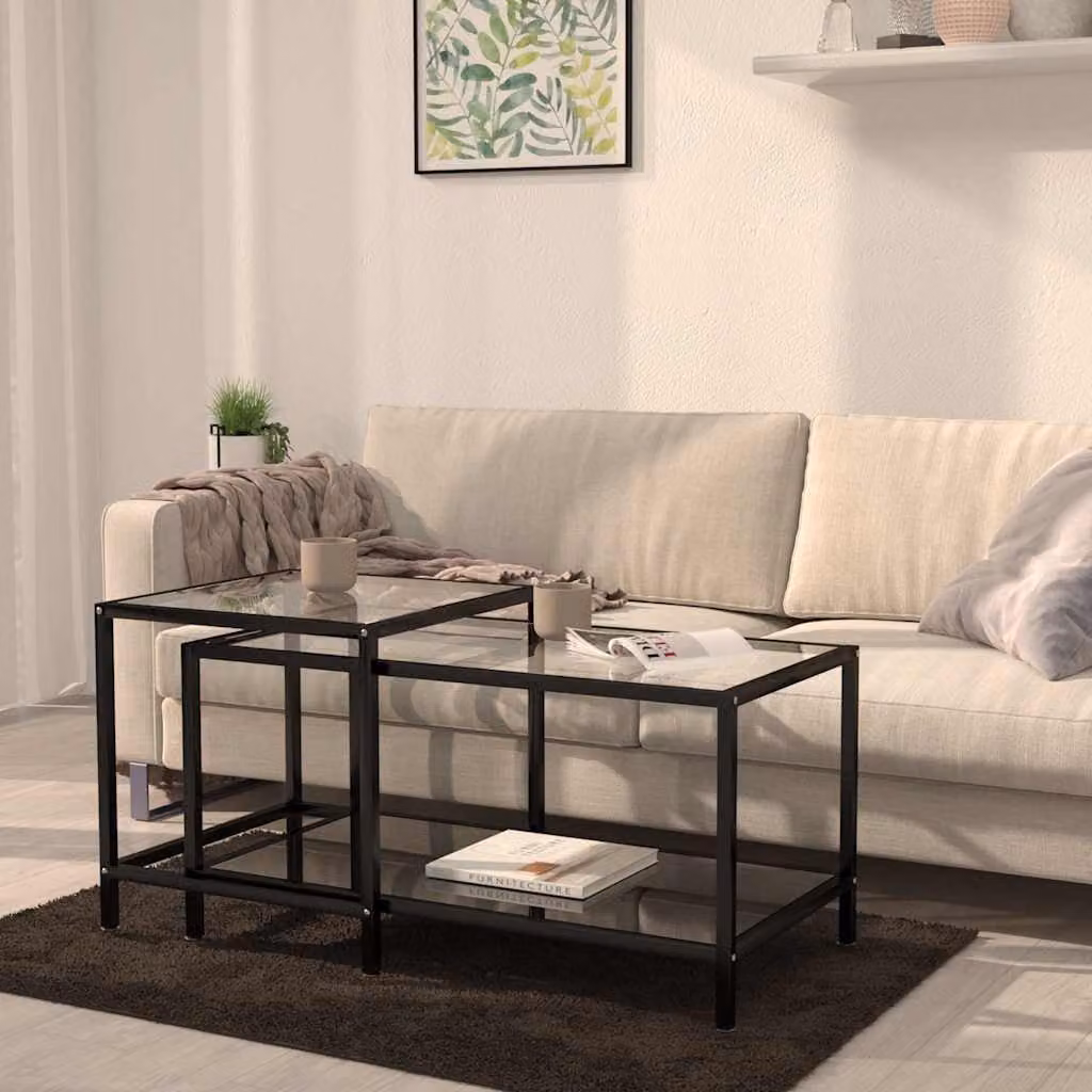 Set di 2 tavolini vidaXL in stile industriale con piano in vetro temperato nero e struttura in metallo