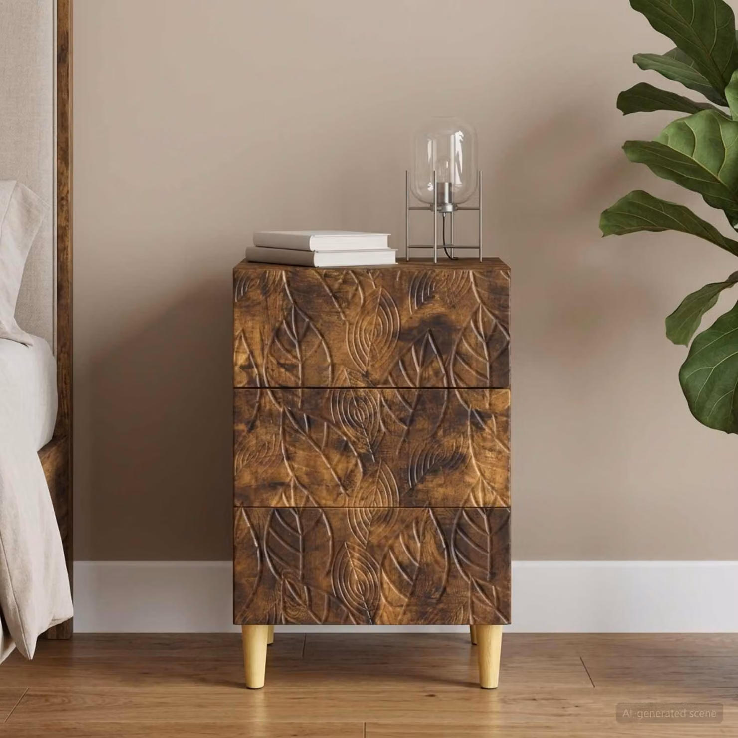 Comodino moderno vidaXL in legno ingegnerizzato e legno di eucalipto, colore marrone, L: 43 cm, P: 39,5 cm, H: 66,5 cm