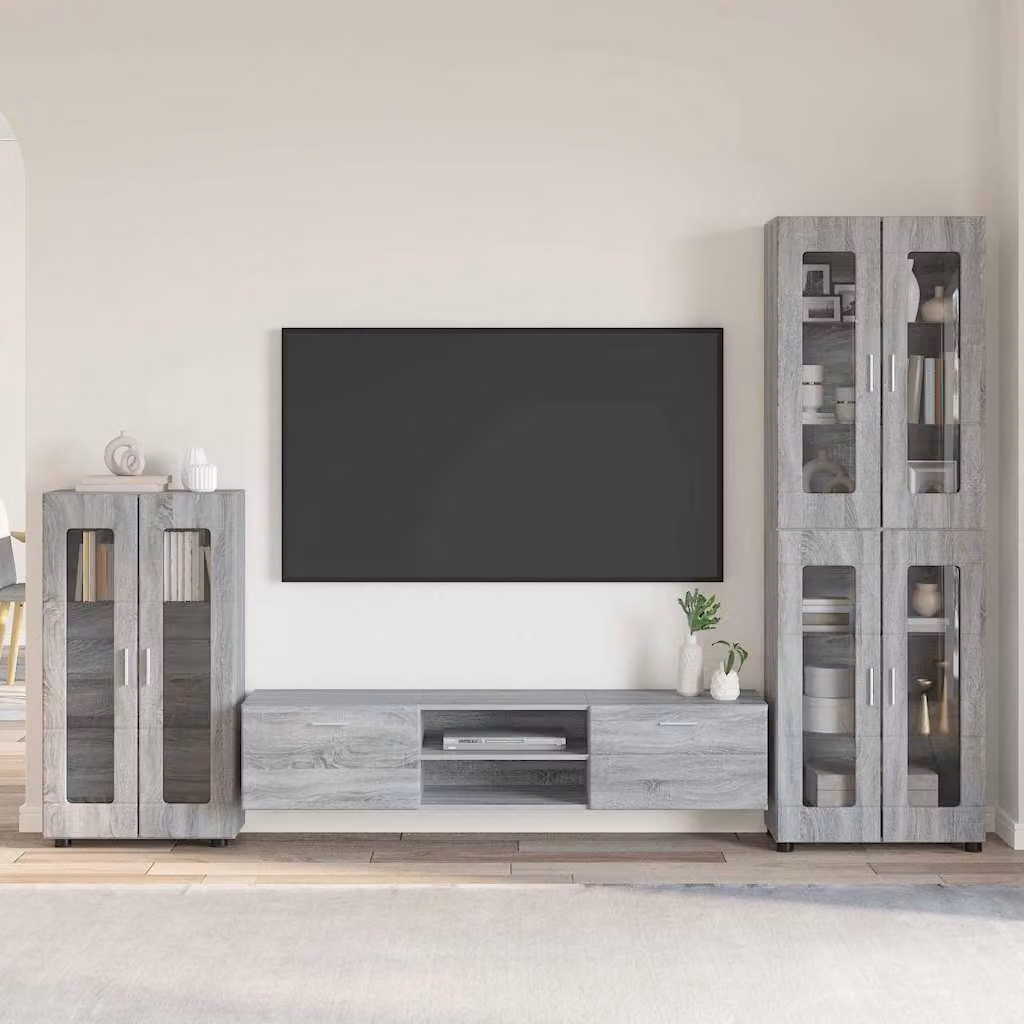 Set mobile TV moderno vidaXL FLORIN in 3 pezzi Grigio, L: 150 cm, P: 39 cm, H: 30 cm – 1