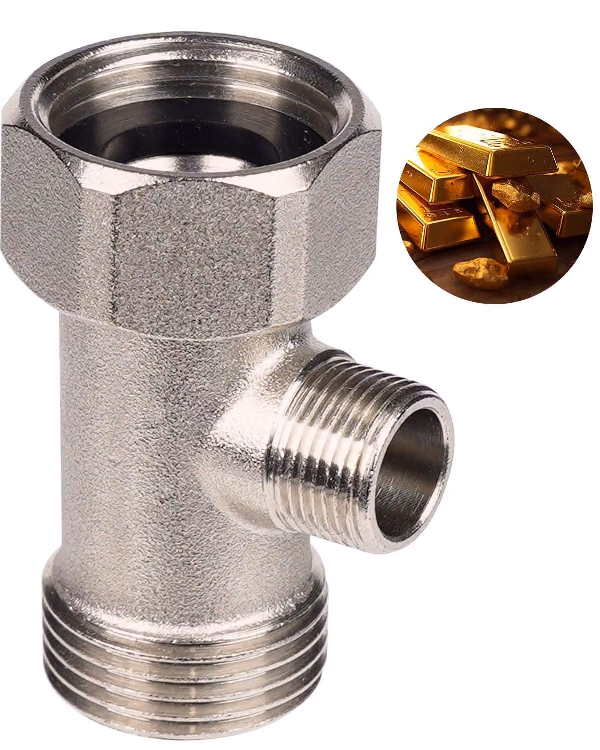 Adattatore a T per bidet, valvola a T in metallo per bidet (2,2 cm x 2,2 cm x 3/8 di pollice)