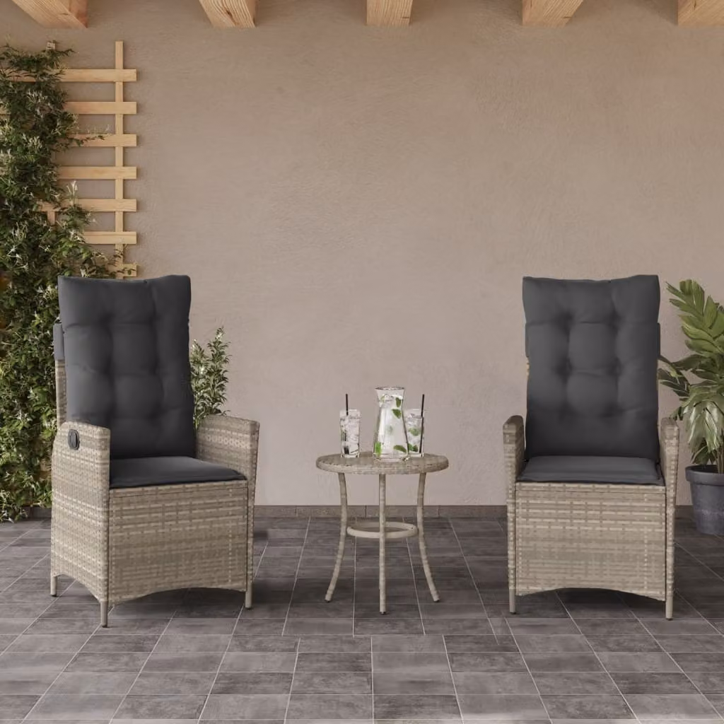 Set di 2 sedie reclinabili da giardino vidaXL in polyrattan con cuscini grigio antracite e braccioli