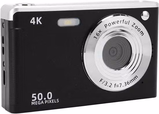 Videocamera digitale compatta 4K Ultra HD con zoom 16x, visione notturna, stabilizzazione; piccola videocamera nera per ragazzi