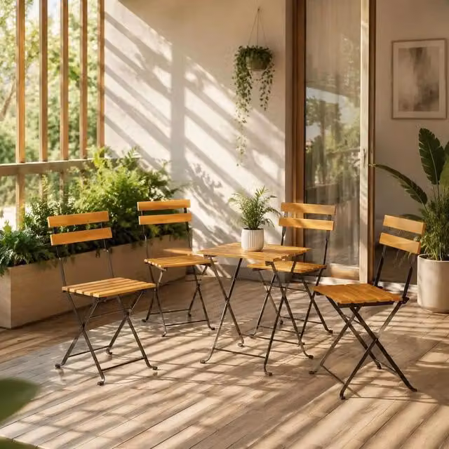 Folding Bistro Chairs, Set Of 4, Made Of Solid Acacia Wood