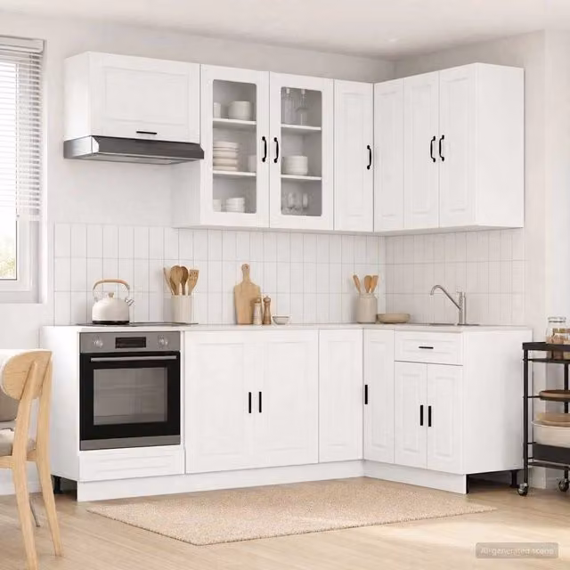 Unità cucina angolare moderna vidaXL in legno e vetro bianco opaco