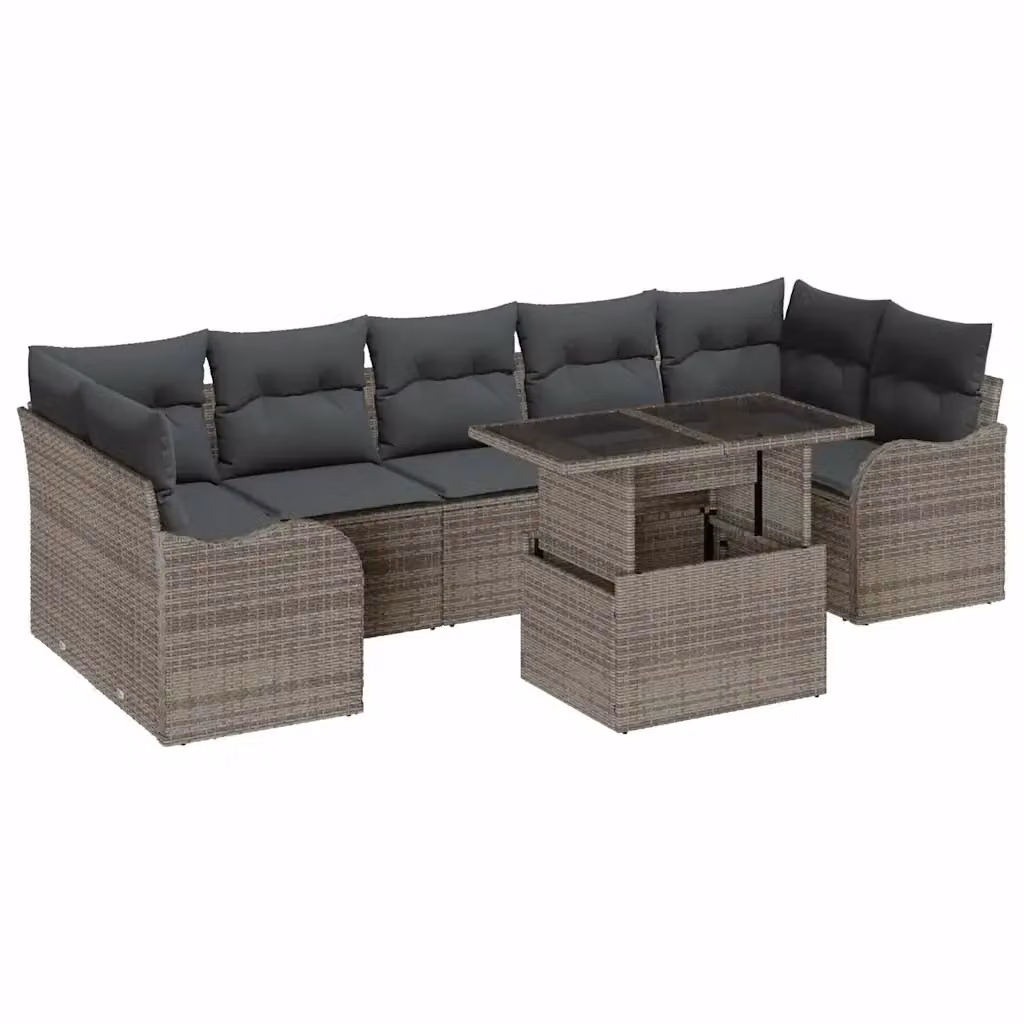 Set Divano da Giardino vidaXL a Forma di L con Tavolino e Cuscini, 8 Pezzi, Grigio – 2