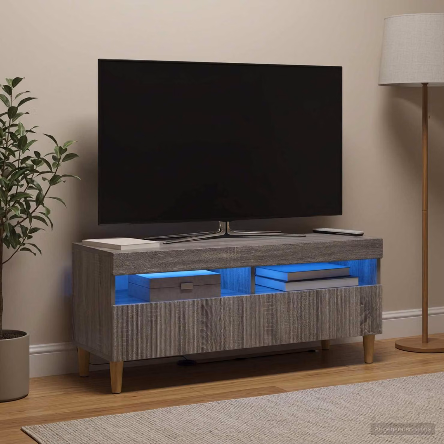 Mobile TV LED vidaXL ARNHEM con illuminazione integrata, colore grigio sonoma, L 100 x P 35 x H 43 cm