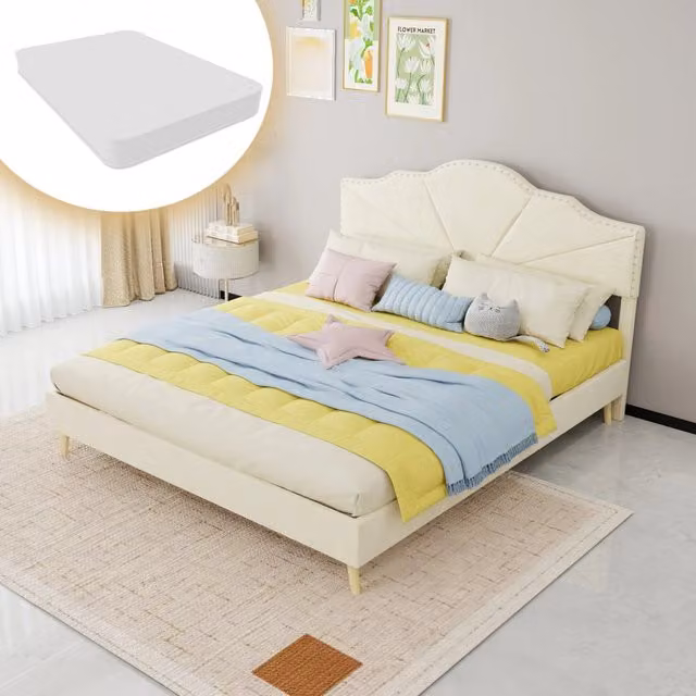 letto morbido tessuto e metallo beige 160 x 200 cm