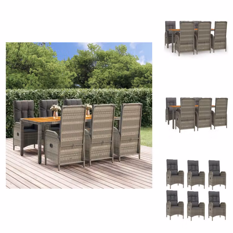 vidaXL set da pranzo da giardino 7 pezzi con cuscini in poly rattan grigio - Set di mobili da giardino