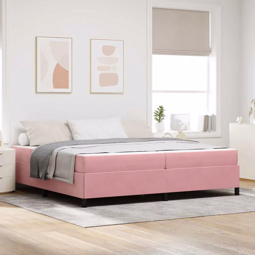 Struttura letto imbottita vidaXL in tessuto rosa con materasso L 200 x P 200 x H 203 cm – 1