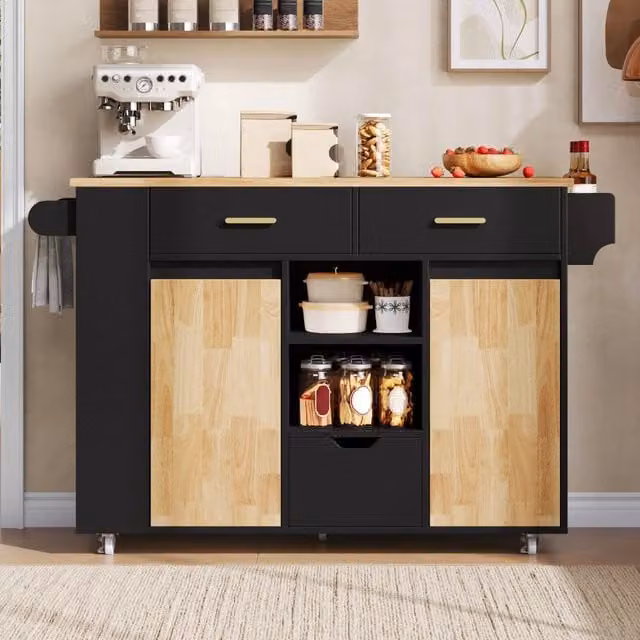 Mobile da Cucina Isola ¨C Minimal ¨C 3 cassetti, legno, ruote fissabili, 120x45(71)x90 cm