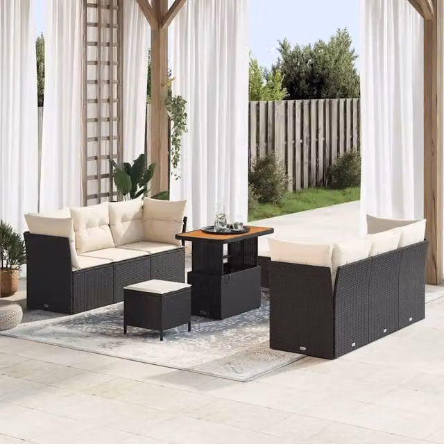 Set Divano da Giardino 9 pz Nero polyrattan 3361440