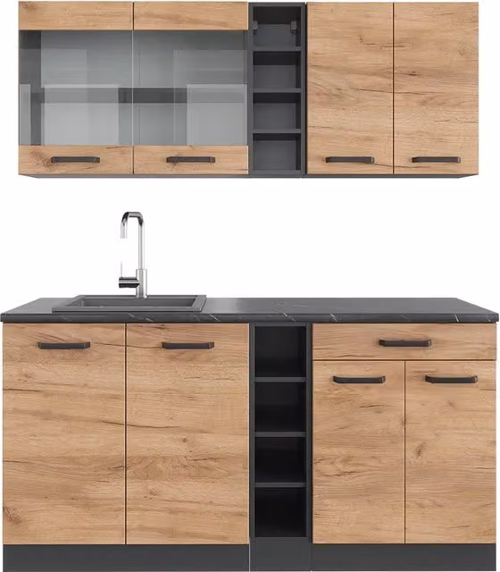 Cucina completa R-Line Rovere dorato/Antracite 160 cm, PL Antracite Vicco