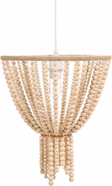 Lampadario a sospensione in legno con perline BELIANI stile Boho, colore marrone e beige, L: 34 cm, P: 34 cm, H: 60 cm