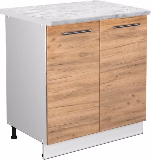 Mobiletto base cucina Fame-Line Rovere dorato/Bianco 80 cm piano di lavoro Marmo Vicco