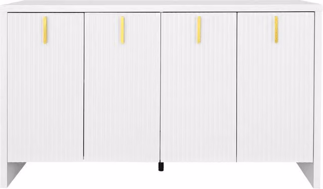 Sideboard bianco moderno con maniglie dorate e ripiani regolabili 140x80x38 cm