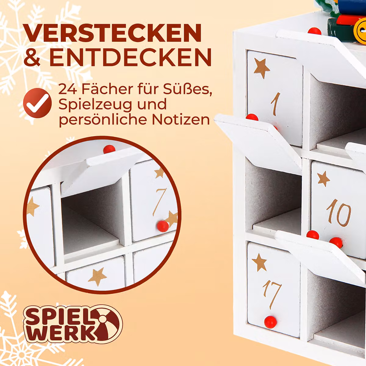Calendario dell'avvento Spielwerk in legno con paesaggio innevato multicolore da riempire – 2