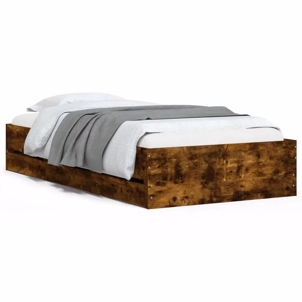 Letto con contenitore e cassetti in legno multistrato Rovere Fumo L: 190 cm, P: 75 cm, H: 33 cm – 2
